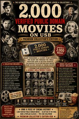 2,000 VERIFIED PUBLIC DOMAIN MOVIES ON USB