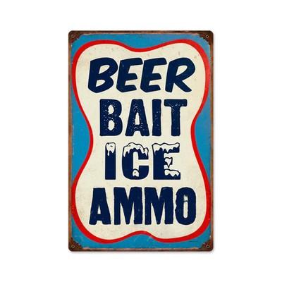 Beer Bait Ice Ammo Vintage Sign Metal Sign