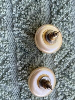 Faux Pearl Round Cream Stud Earrings Post Closure - 4