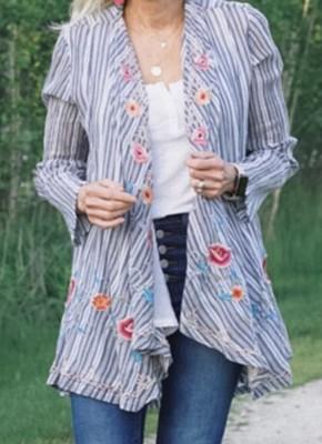 Kyla Seo Women's S Blue Embroidered  Tunic  Bohemian