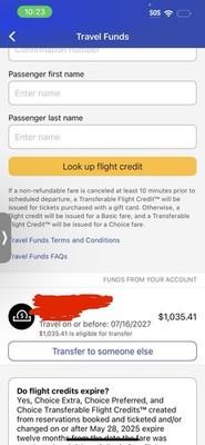 southwest travel credit 
