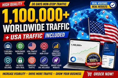 1,100,000+ Website Traffic | 30 Days Worldwide Visitors | USA Traffic | Trackabl