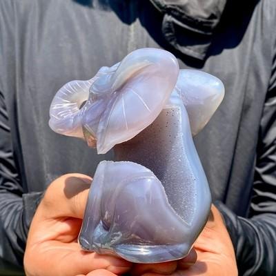 1.1LB Natural agate carved crystal elephant realistic crystal therapy