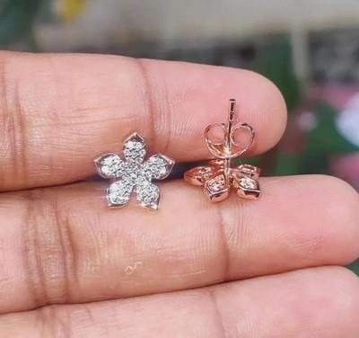 1.20Ct Round Cut Lab Created Diamond Flower Stud Earrings 14K Rose Gold Plated