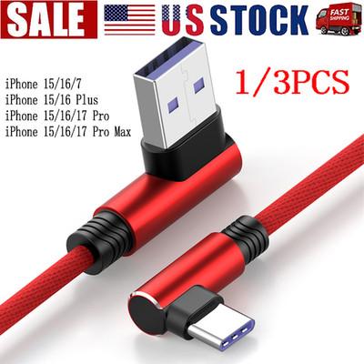 1/3 Pack 90 Degree Fast Charge USB-C to USB-A Cable Type C Charger Cord Charging