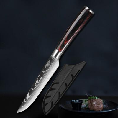 1-4PCS 5" Steak Knives Set Razor Sharp 7Cr17 Steel Damascus Pattern Pakkawood