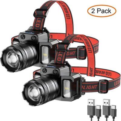 1~4x Headlamp LED COB Super Bright Head Torch Rechargeable Headlight Waterproof
