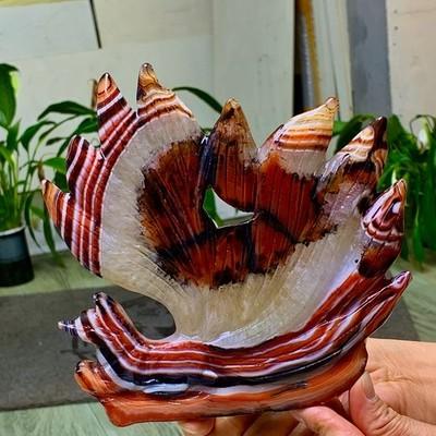 1.59LB Natural red agate hand carving nine-tailed fox quartz crystal healing