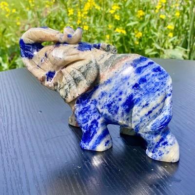 1.8LB Natural Sodalite Hand Carved Elephant Crystal Healing Decor