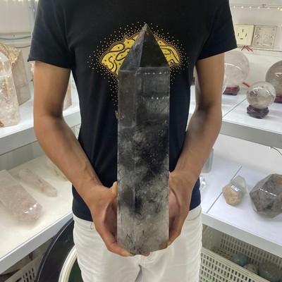 10.14LB Natural black hair crystal, white crystal pillar, quartz crystal