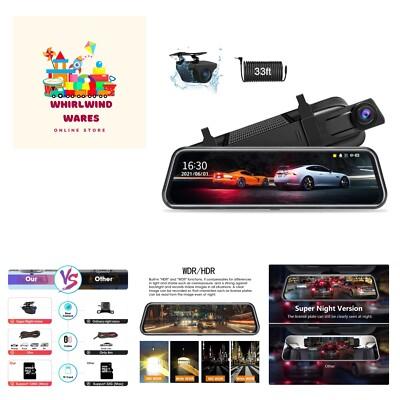 10'' Full HD Touch Screen Rear View Mirror Dash Cam - Front and Rear Camera W...