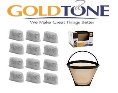 (12) GoldTone Charcoal Water Filters & #4 Cone Filter for Cuisinart Coffee Maker