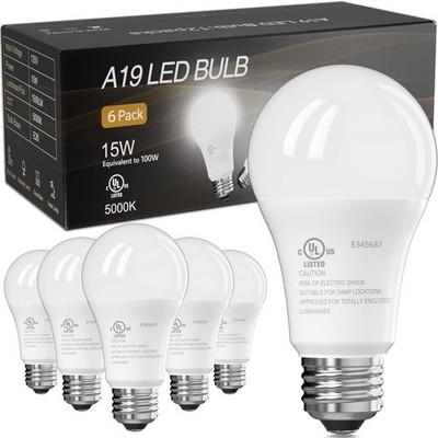 12 Pack A19 100W Equivalent Light Bulbs 1500LM 5000K Daylight E26 Non-Dimmable