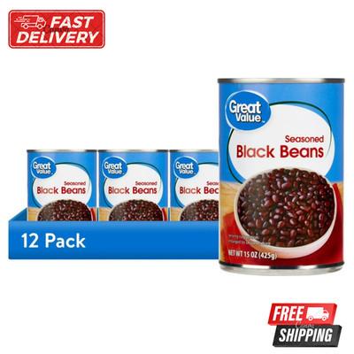 (12 pack) Great Value Seasoned Black Beans, 15 oz Can