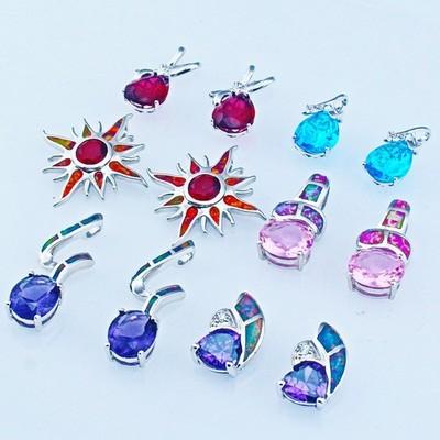 12PCS Wholesale Lots Mixed Jewelry Silver Fire Opal Pendant A031