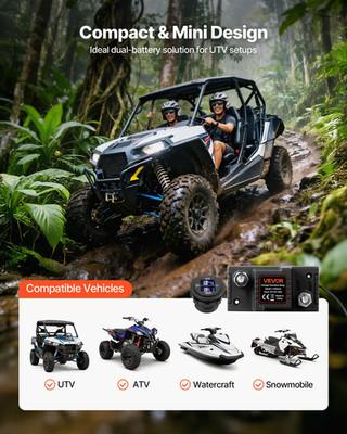 12V 80A Dual Battery Isolator Kit VSR Relay w/ LCD Voltmeter for UTV ATV RV