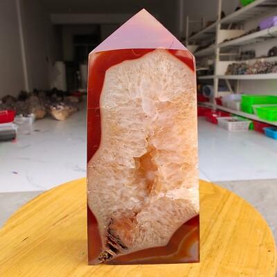 1390g Natural Red Agate Geode Crystal Obelisk Quartz Tower Point Healing W051
