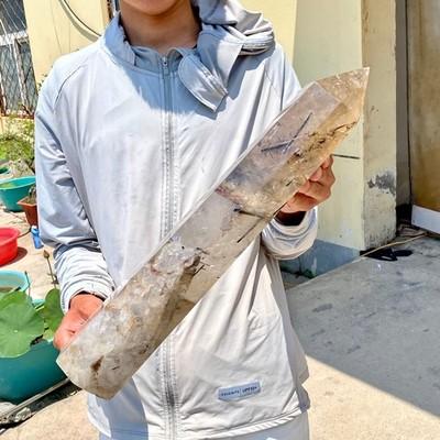 13LB Natural black hair crystal, white crystal pillar, quartz crystal