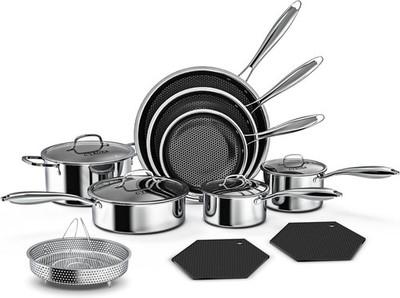 14-Piece Nonstick Hybrid Hex Cookware Set - Induction & Oven Safe, PFOA Free