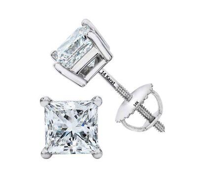14K Solid Gold CVD Princess Stud Earrings, Lab Diamond (E-F, VS–SI) Jewelry