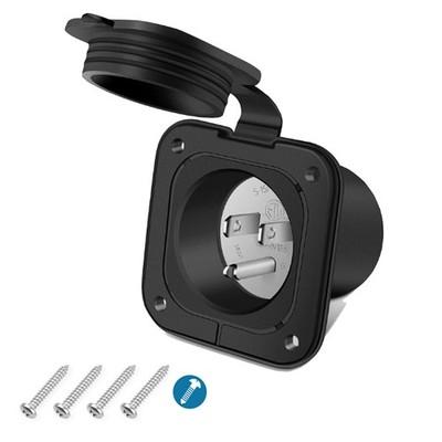 15 Amp Flanged Inlet 125V, NEMA 5-15 RV Shore Power Inlet Plug Waterproof Cover