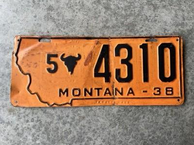 1938 Montana License Plate 5 4310 Vintage Number Tag Helena Bison Lewis & Clark