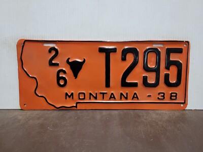 1938 Montana TRUCK License Plate Tag BUFFALO SKULL Conrad, Pondera County