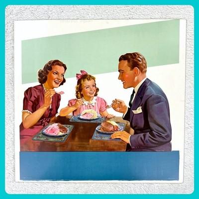 1940's Ice Cream Vintage Advertising Sign 18" Cardboard Store MCM Proof Date