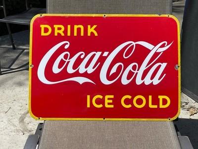 1946 Canadian Coca Cola Porcelain Sign. DRINK COCA COLA ICE COLD