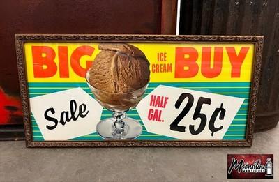 1950's Grocery Store ICE CREAM Framed Paper Sign