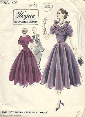 1951 Vintage Vogue Sewing Pattern B30 DRESS (1428) Vogue 603