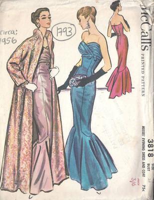 1956 Vintage Sewing Pattern B34 EVENING DRESS & COAT (1793)