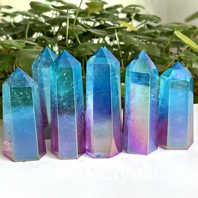 1LB Natural Titanium Rainbow Quartz Obelisk Wand Crystal Tower Point Healing