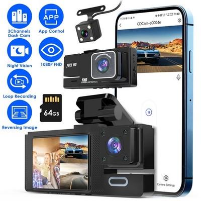 1Pc WiFi FHD 1080P Car Dash Cam 3 Channels Front Rear Inside Dash Camera With Lo
