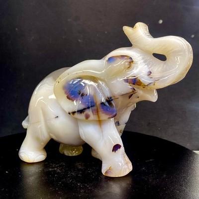 2.1LB Natural agate carved crystal elephant realistic crystal therapy