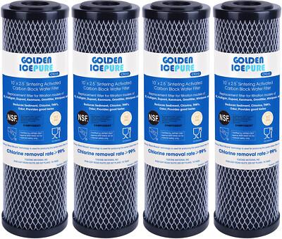 2.5" x 10" Whole House CTO Carbon Sediment Water Filter, GOLDEN ICEPURE, 4PACK