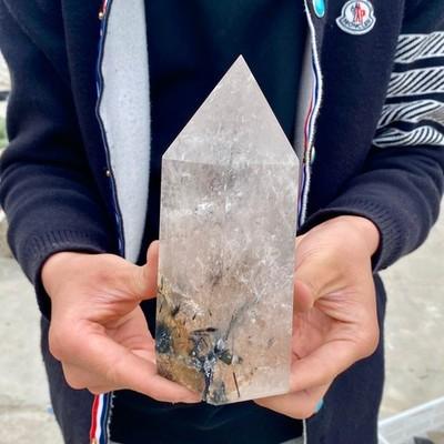 2.86LB Natural black hair crystal, white crystal pillar, quartz crystal