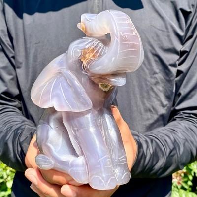 2.9LB Natural Agate Geode Quartz Carved Crystal Elephant Reiki Decor