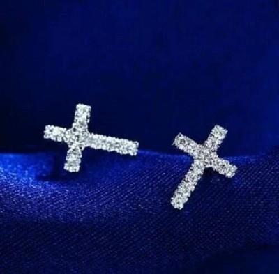 2 Ct Round Cut Lab Created Diamond Cross Stud Earrings 14k White Gold Plated