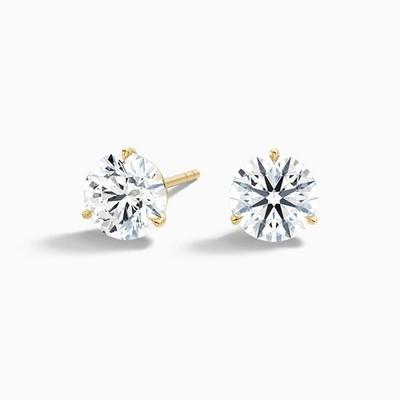 2 Ct Round Cut Lab Grown Diamond Solitaire Stud Earrings 14k Yellow Gold
