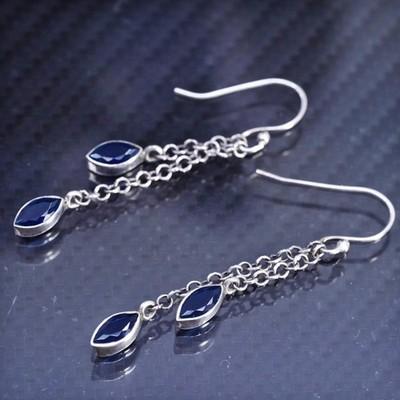 2” drop, Vintage sterling silver 925 earrings with blue crystal dangles