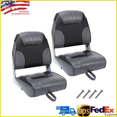 2-Pack Boat Seats Low Back Folding Fishing Boat Captain Chairs Sponge Padding