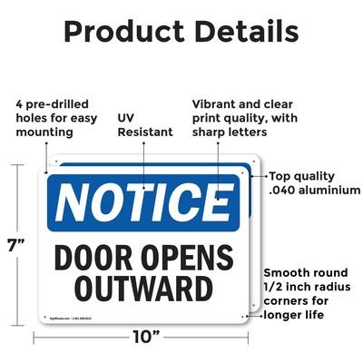 (2 Pack) Door Opens Outward OSHA Notice Sign Decal Metal Plastic