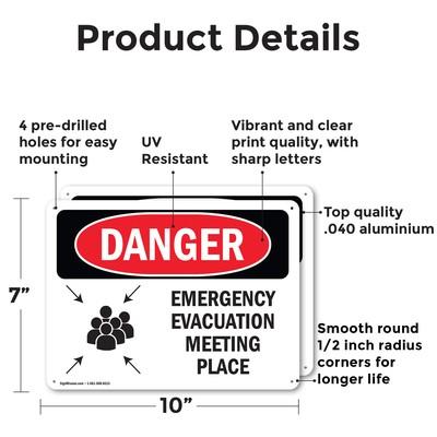 (2 Pack) Emergency Evacuation Meeting Place OSHA Danger Sign Decal Metal Plastic