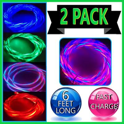2 Pack LED 6FT Fast Charge Cable USB Flowing Cord For iPhone 8 X XR 11 12 13 14