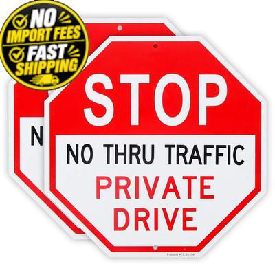 2 Pack No Thru Traffic Private Drive Sign, 12'' x 12'', reflective yellow