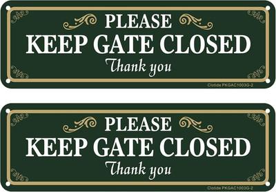 2 Pack Please Keep Gate Closed Sign, 10 X 3 Inches Rust Free Aluminum Metal