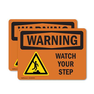 (2 Pack) Watch Your Step With Symbol OSHA Warning Sign Decal Metal Plastic