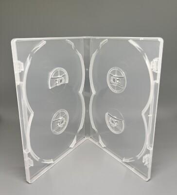 2 PCS TOP QUALITY NEW 14MM SLIM QUAD 4 DISC DVD CASE, SUPER CLEAR, RAM42-DS