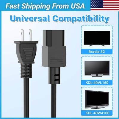2 Prong AC Power Cord Cable for Sony KDL XBR Series TV LED LCD 6.6ft UL Listed